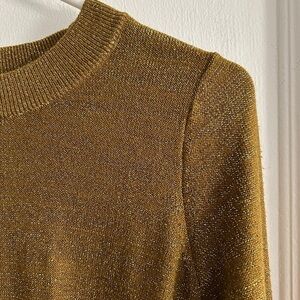 H&M Women’s XS gold sparkly zip sweater holiday crew neck sweater